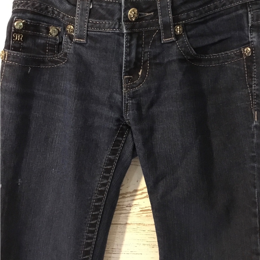 Miss Me Dark Blue Skinny Capris with Silver Embellished Pocket - Picture 3 of 11